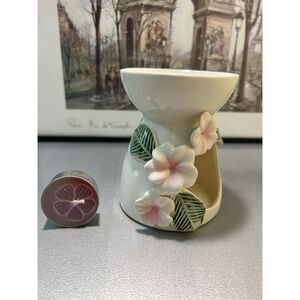 Pink &‎ White Hibiscus Ceramic Wax Warmer - NWOT